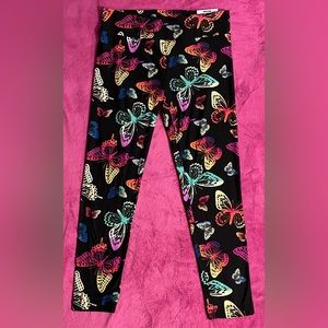 Multicolored Neon/Brights Butterflies High Rise Leggings (soft), Size:XL (15-17)